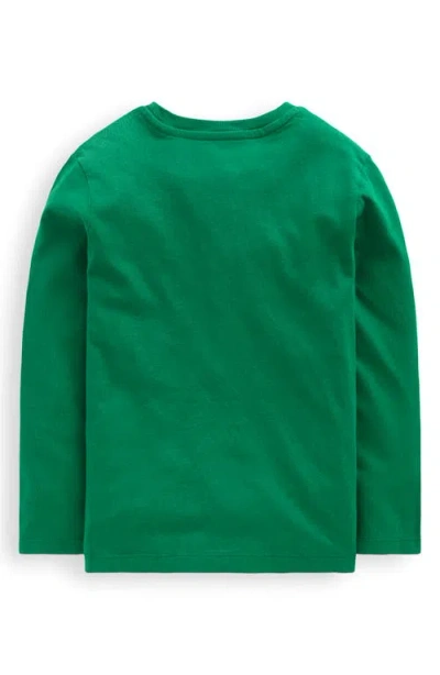 Mini Boden Kids' Fox Appliqué Long Sleeve Cotton Pocket T-shirt In Green
