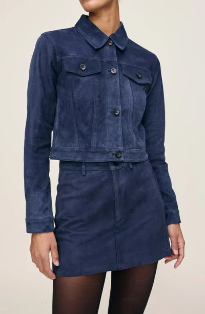 Dl1961 Vika Crop Suede Trucker Jacket In Blue