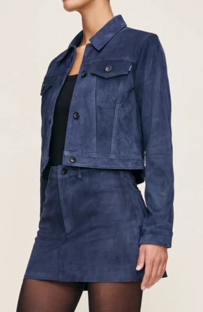 Dl1961 Vika Crop Suede Trucker Jacket In Blue