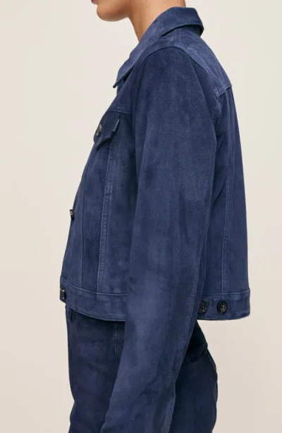 Dl1961 Vika Crop Suede Trucker Jacket In Blue