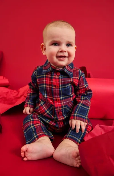 Magnetic Me Holiday Plaid Cotton Flannel Magnetic Romper In Blue