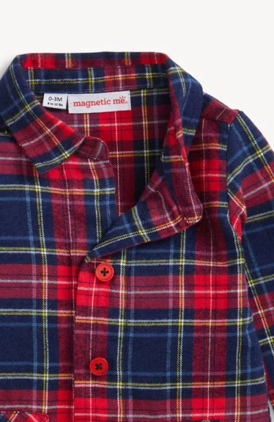 Magnetic Me Holiday Plaid Cotton Flannel Magnetic Romper In Blue