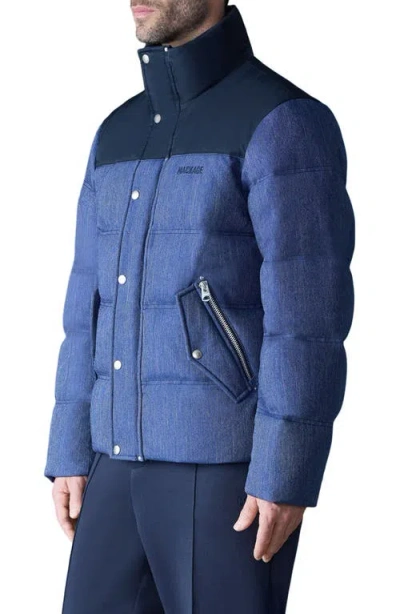 Mackage Everett Mixed Media Down Puffer Jacket In Blue