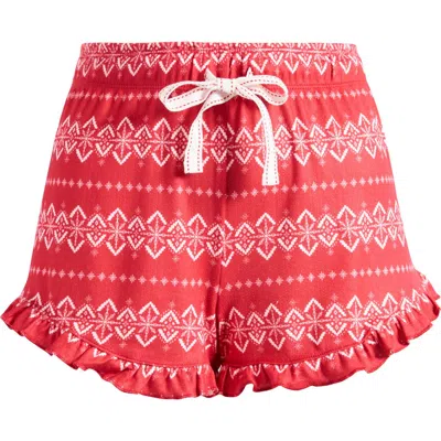 Pj Salvage Crazy For The Holidays Brushed Pointelle Pajama Shorts In Red
