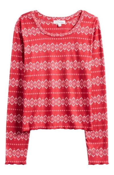 Pj Salvage Crazy For The Holidays Brushed Pointelle Pajama Top In Red