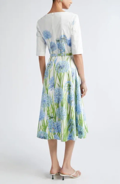 Oscar De La Renta Allium Cotton Stretch Poplin Belted Dress In Green