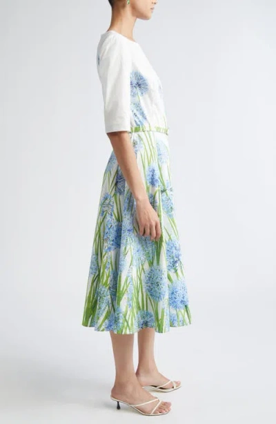 Oscar De La Renta Allium Cotton Stretch Poplin Belted Dress In Green