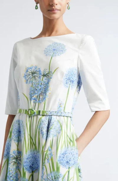 Oscar De La Renta Allium Cotton Stretch Poplin Belted Dress In Green