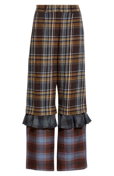 Collina Strada Geranium Triple Plaid Trousers In Brown