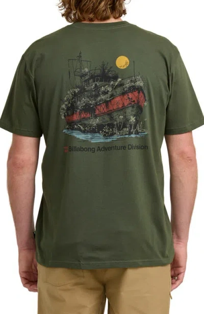 Billabong Abandoned Adventure Division Organic Cotton Graphic T-shirt In Green