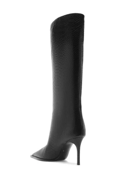 Schutz Mary Up Snakeskin Embossed Knee High Boot In Black
