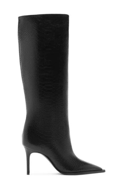 Schutz Mary Up Snakeskin Embossed Knee High Boot In Black