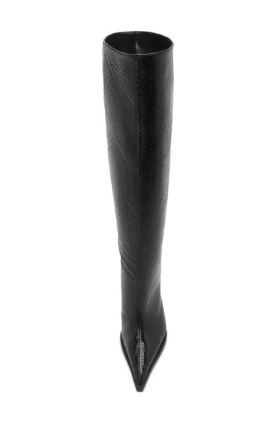 Schutz Mary Up Snakeskin Embossed Knee High Boot In Black