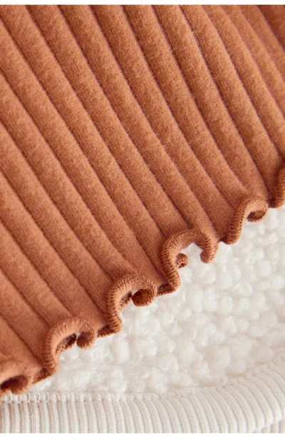 Next Kids' Fuzzy Fleece Sweatshirt & Rib Flare Leg Pants Set In White