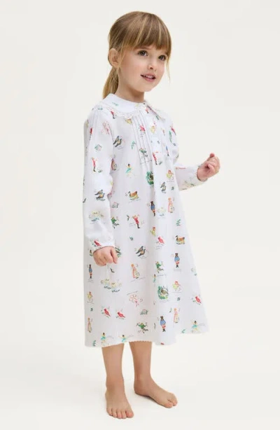 Petite Plume Kids' Lola Print Long Sleeve Nightgown In White