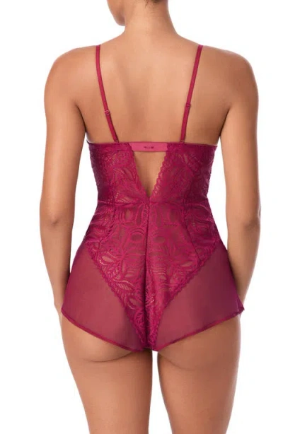 Dkny Women's Deco Lace Romper Chemise- Dk7559 In Burgundy