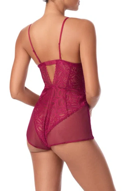 Dkny Women's Deco Lace Romper Chemise- Dk7559 In Burgundy