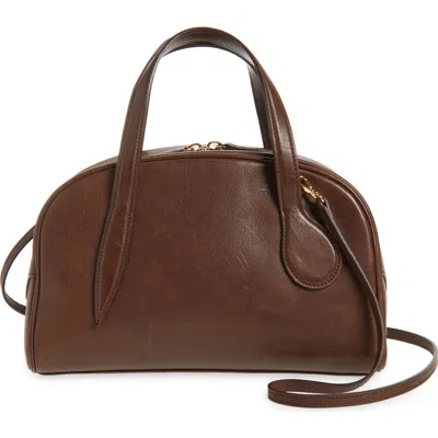 Liffner Mini Leather Bowling Crossbody Bag In Brown