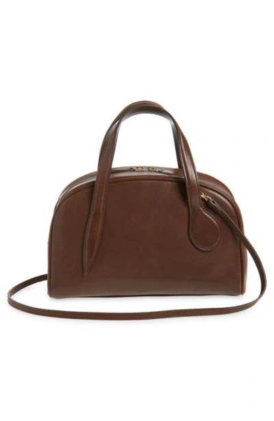 Liffner Mini Leather Bowling Crossbody Bag In Brown