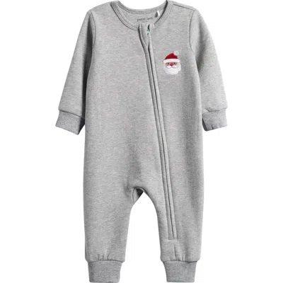 Petit Lem Santa Baby Stretch Organic Cotton Fitted One-piece Pajamas In Gray