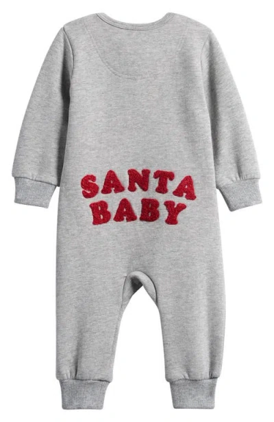 Petit Lem Santa Baby Stretch Organic Cotton Fitted One-piece Pajamas In Gray