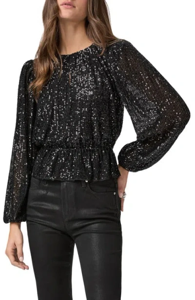 Paige Vilma Sequin Peplum Top In Black