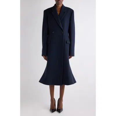Balenciaga Women Godet Midi Double-breasted Wool Coat In Black
