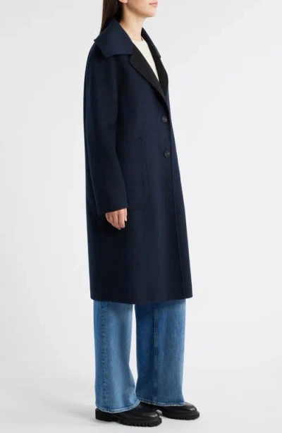 Bernardo Brushed Double Face Overcoat In Blue