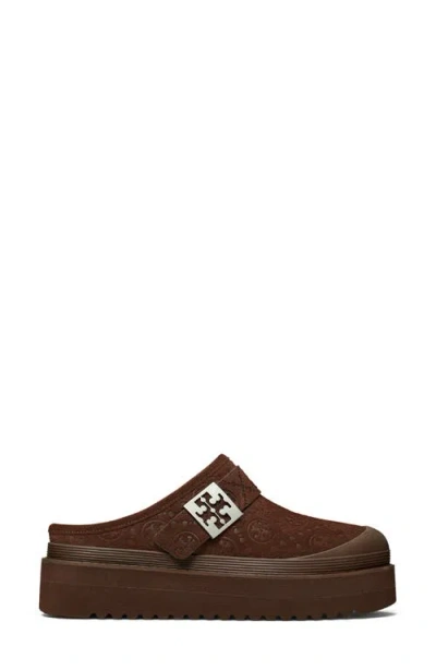 Tory Burch Mellow Genuine Shearling Lined Platform Mule In Brown