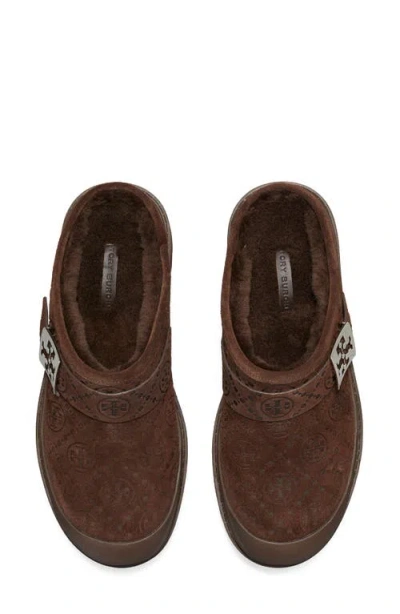 Tory Burch Mellow Genuine Shearling Lined Platform Mule In Brown