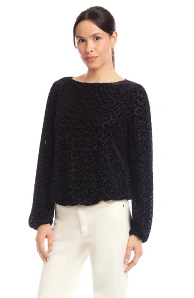Karen Kane Blouson Sleeve Velvet Burnout Boatneck Top In Brown