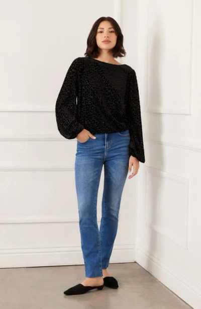 Karen Kane Blouson Sleeve Velvet Burnout Boatneck Top In Brown