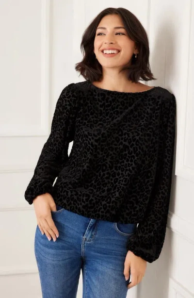 Karen Kane Blouson Sleeve Velvet Burnout Boatneck Top In Brown