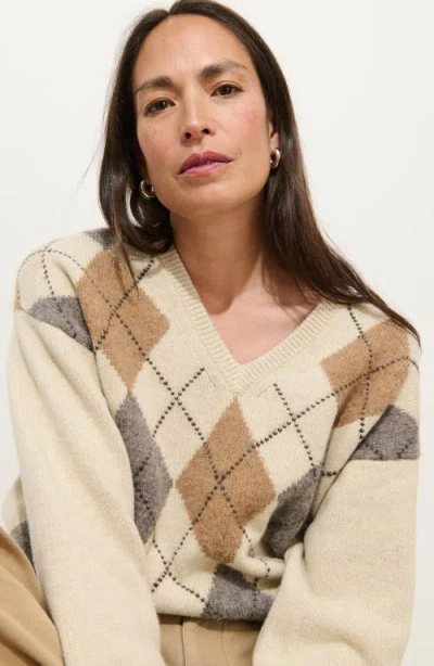 Alex Mill Yasmine V-neck Sweater In Wool Cotton Blend Wishbone Multi In Neutral