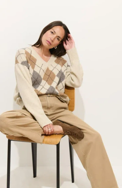 Alex Mill Yasmine V-neck Sweater In Wool Cotton Blend Wishbone Multi In Neutral