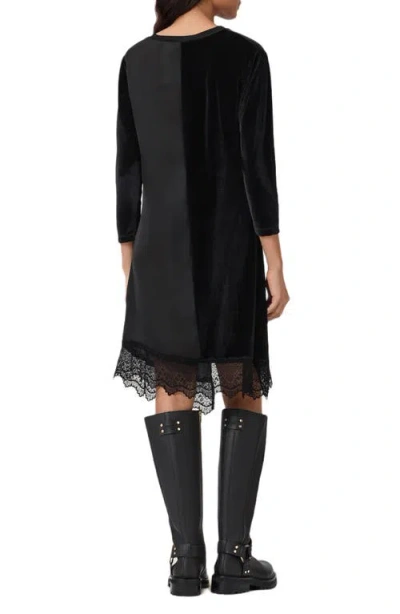 Allsaints Lana Lace Hem Velvet Dress In Black