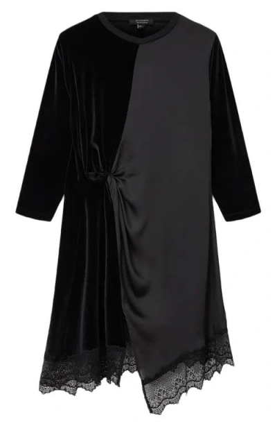 Allsaints Lana Lace Hem Velvet Dress In Black