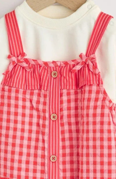 Next Seersucker Overall & Bodysuit Set In Red