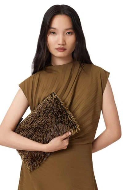 Allsaints Womens Warm Brass Bettina Bead-embellished Canvas Clutch Bag In Brown