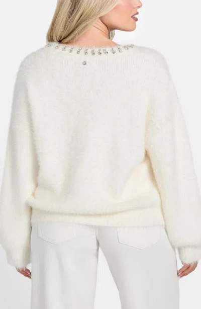 Guess Arisa Rhinestone Accent Crewneck Sweater In Brown