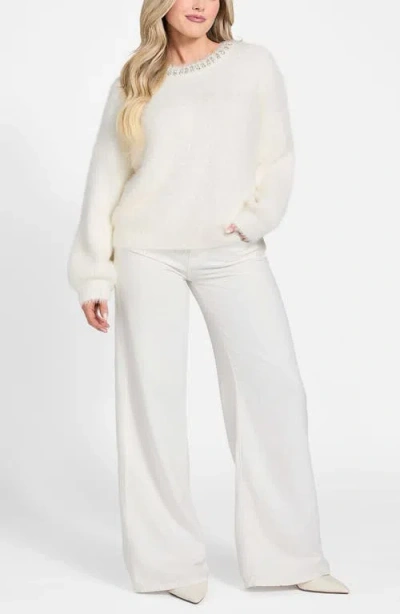 Guess Arisa Rhinestone Accent Crewneck Sweater In Brown