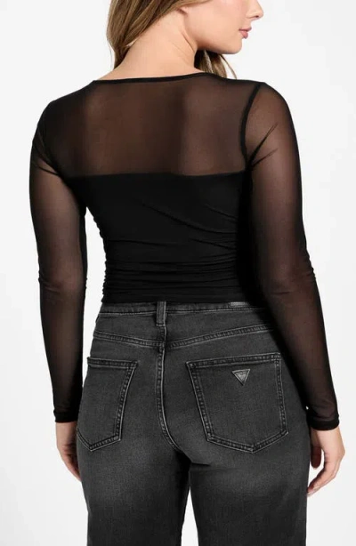 Guess Lauryn Long Sleeve Mesh Crop Top In Black