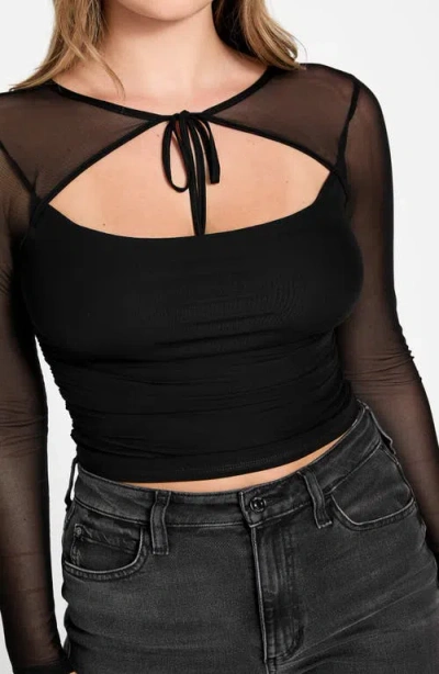 Guess Lauryn Long Sleeve Mesh Crop Top In Black
