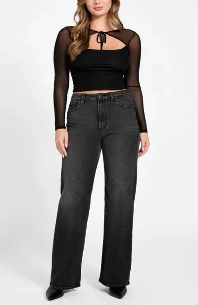 Guess Lauryn Long Sleeve Mesh Crop Top In Black