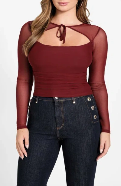 Guess Lauryn Long Sleeve Mesh Crop Top In Red