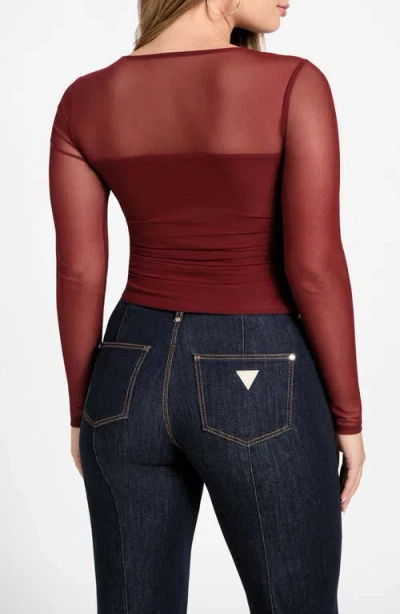 Guess Lauryn Long Sleeve Mesh Crop Top In Red