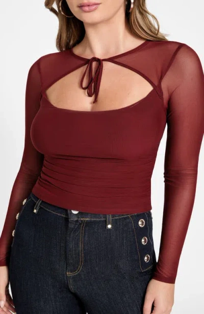 Guess Lauryn Long Sleeve Mesh Crop Top In Red