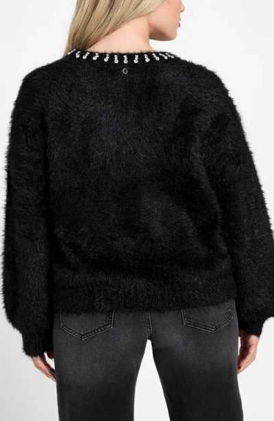 Guess Arisa Rhinestone Accent Crewneck Sweater In Black