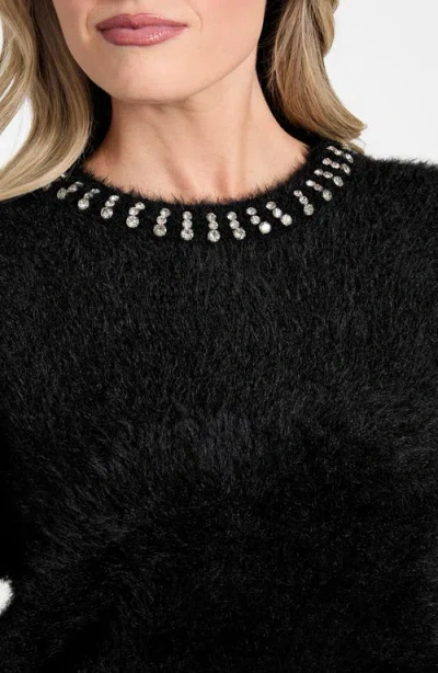 Guess Arisa Rhinestone Accent Crewneck Sweater In Black