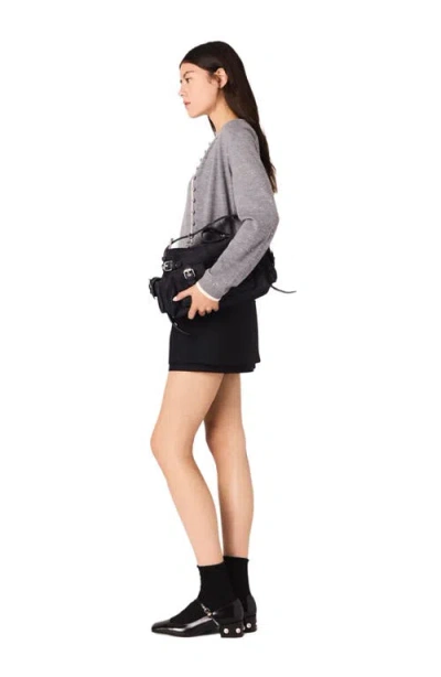 Maje Womens Grey Rhinestone-embellished Contrast-trim Stretch Wool-blend Cardigan In Gray